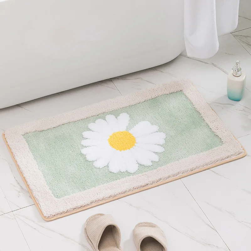 

Inyahome Daisy Non Slip Bath Mat Thickened Bath Rug for Bathroom Absorbent Ultra Soft Mat Rug Fluffy Microfiber Bedside Carpet