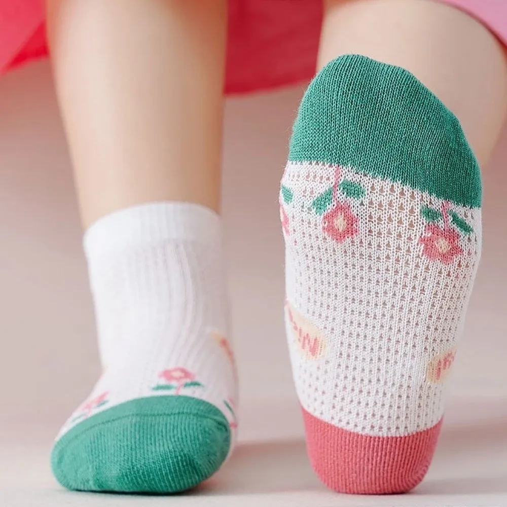 5Pairs New Soft Socks Cartoon Printed Breathable Cotton Sock Sweat Absorption Mesh Short Socks Spring Summer