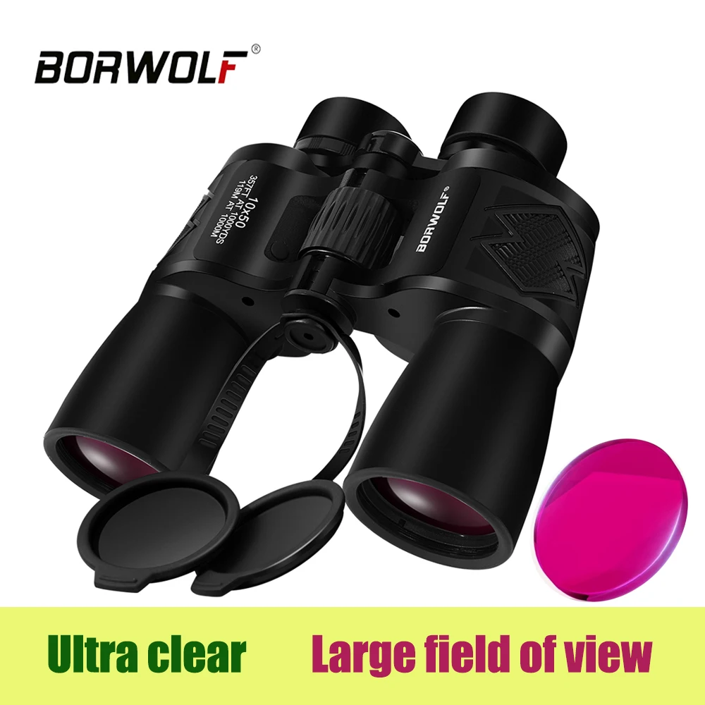 

BORWOLF 10X50 ED Professional Zoom 26MM Large eyepiece powerful Binoculars Light night vision for hunting telescope
