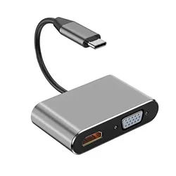 4-in-1 Type C Adapter Hub To HDTV VGA USB 3.0 Digital AV Multiport Adapter With TYPE-C PD Charging Port Compatible