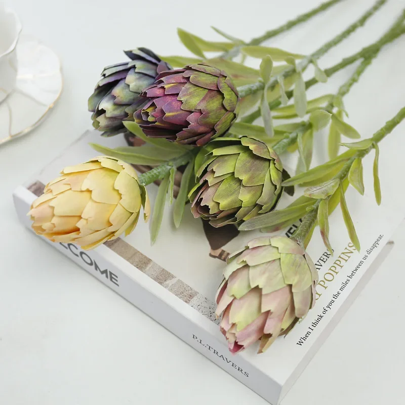 4pcs Artificial Artichokes Fruit Green Plants Soft Glue Fake Flower Garden Balcony Decoration Simulation Blue Artichoke Flower