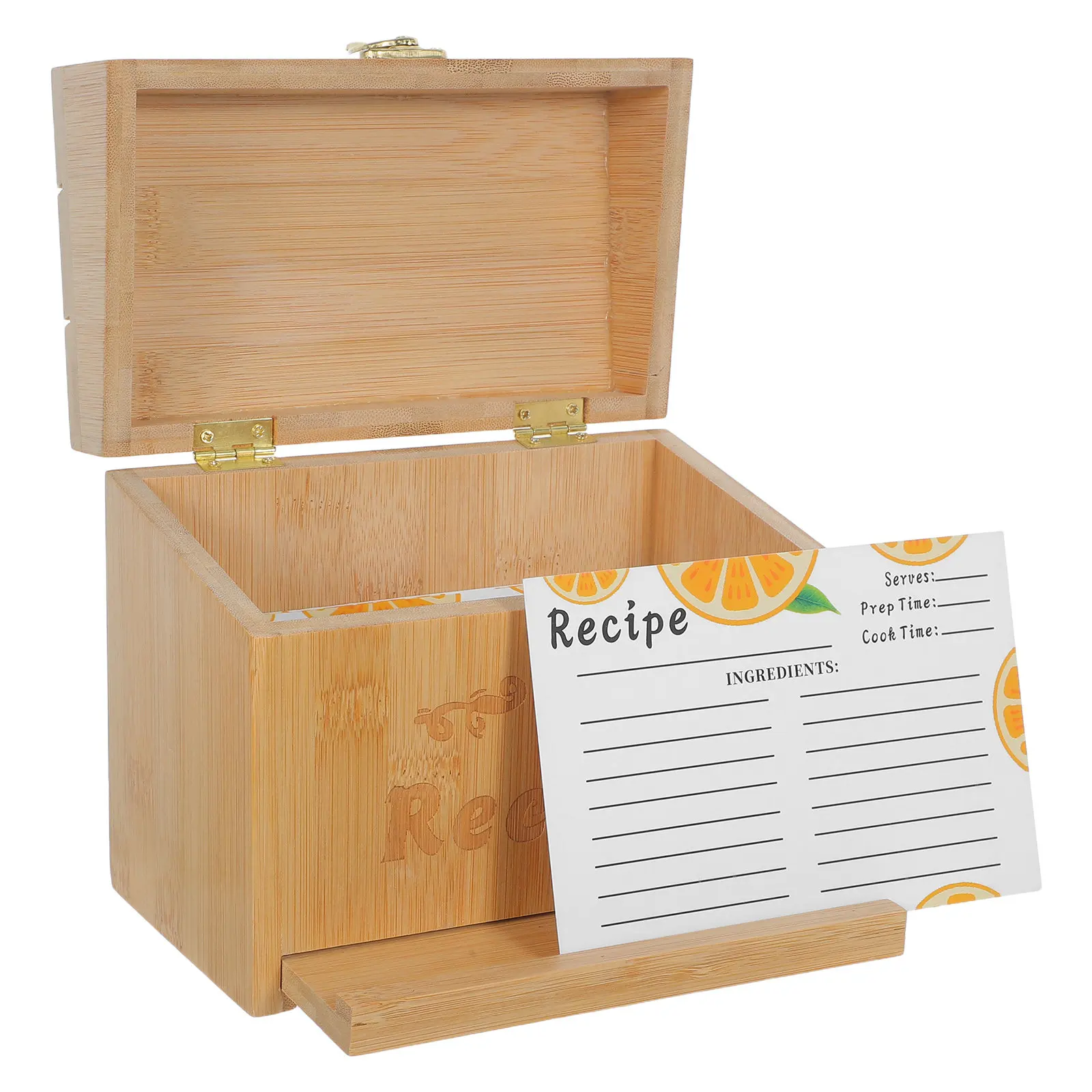 Wood Recipe Box with 10 Cards Phone Stand Sturdy Organizer for Kitchen Countertop Recipe Card Holder Dustproof Storage