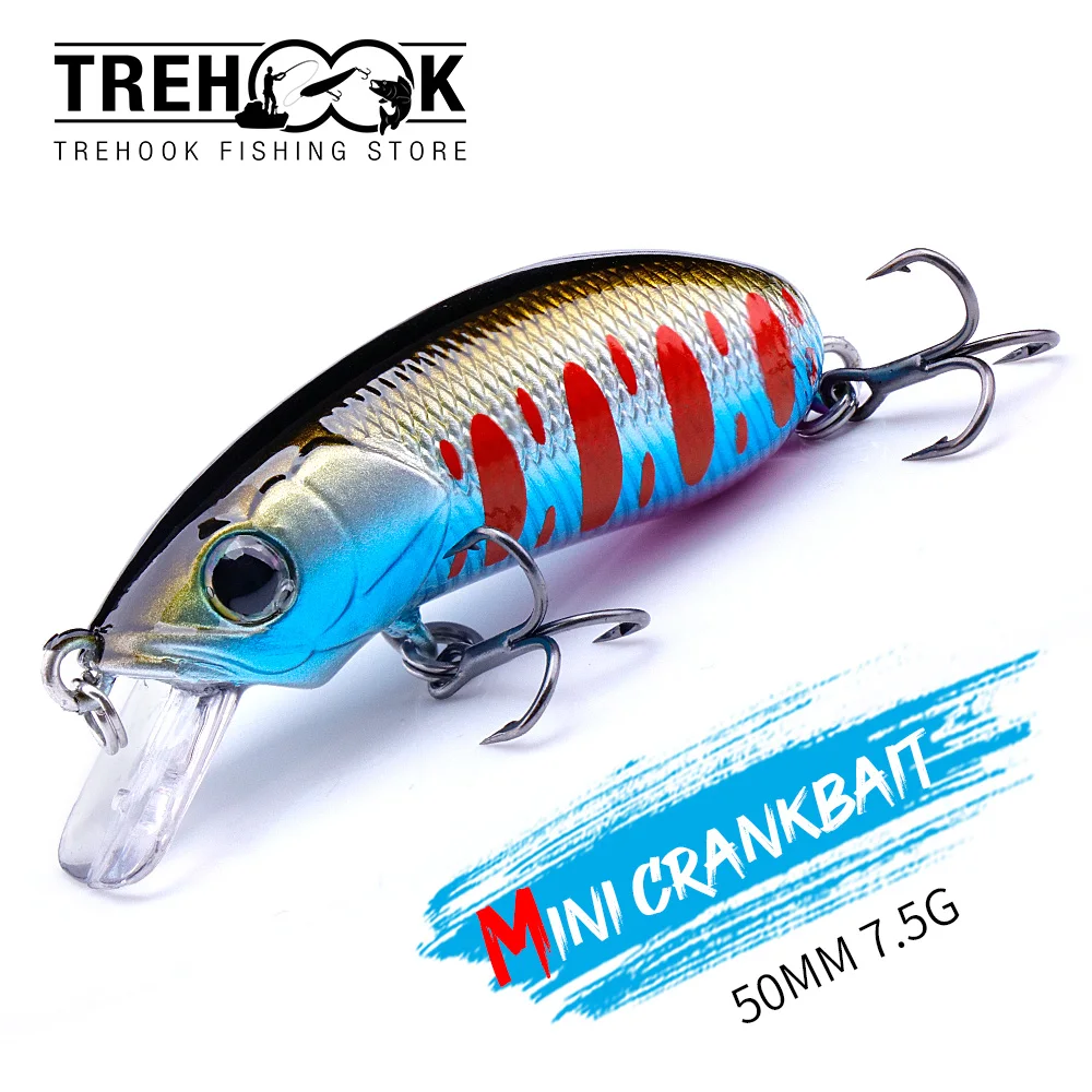 TREHOOK Mini Wobblers Crankbait Swim Fishing Lure 50mm 7.5g Laser Minnow Artificial Hard Bait Fake Carp Fishing Pesca Tackle