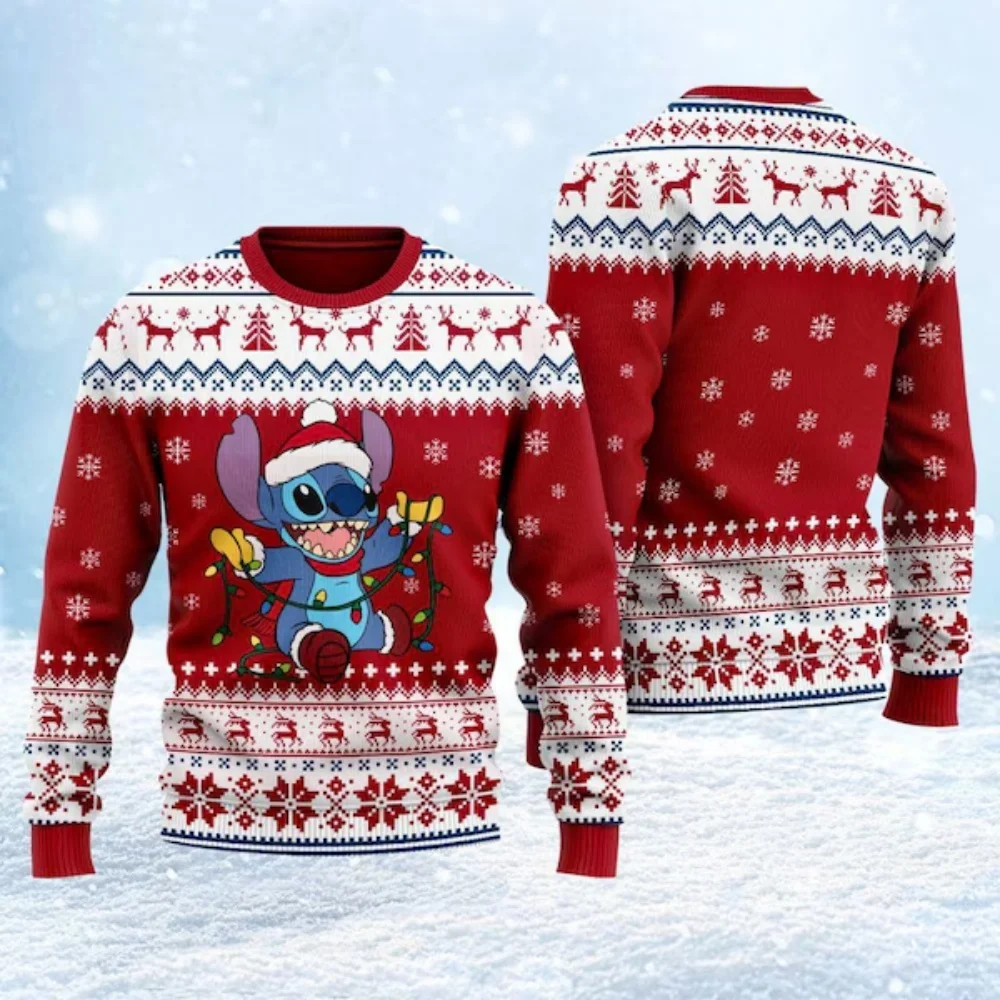 Christmas Disney Lilo and Stitch Ugly Sweater Ohana Christmas Sweater Mens Womens 3D Universal Sweater Couple Pullover 2025