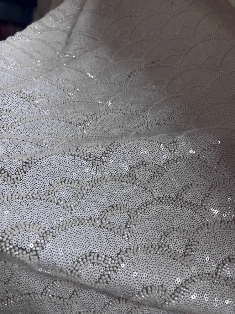 

Nail Bead Sequin Embroidery Perspective Fabric for Fashion Wedding Dress Design Diy By The Meter Sewing Material Cloth Wholesale