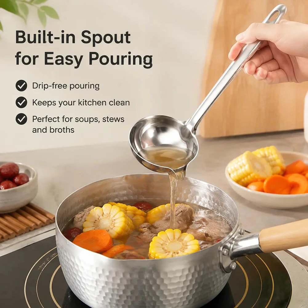 Soup Spoon,Oil Fat-Grease Separating Stainless Steel Soup Ladle,Food-Grade Oil Filter Spoon,Kitchen Supply,Easy To Clean & Store