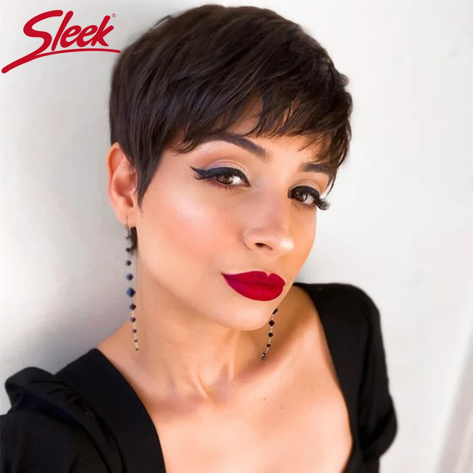 Sleek Short Human Hair Wigs For Women Pixie Cut Brazilian Hair Wigs 613 Blonde Colored Short Wigs Highlight Real Woman Wigs