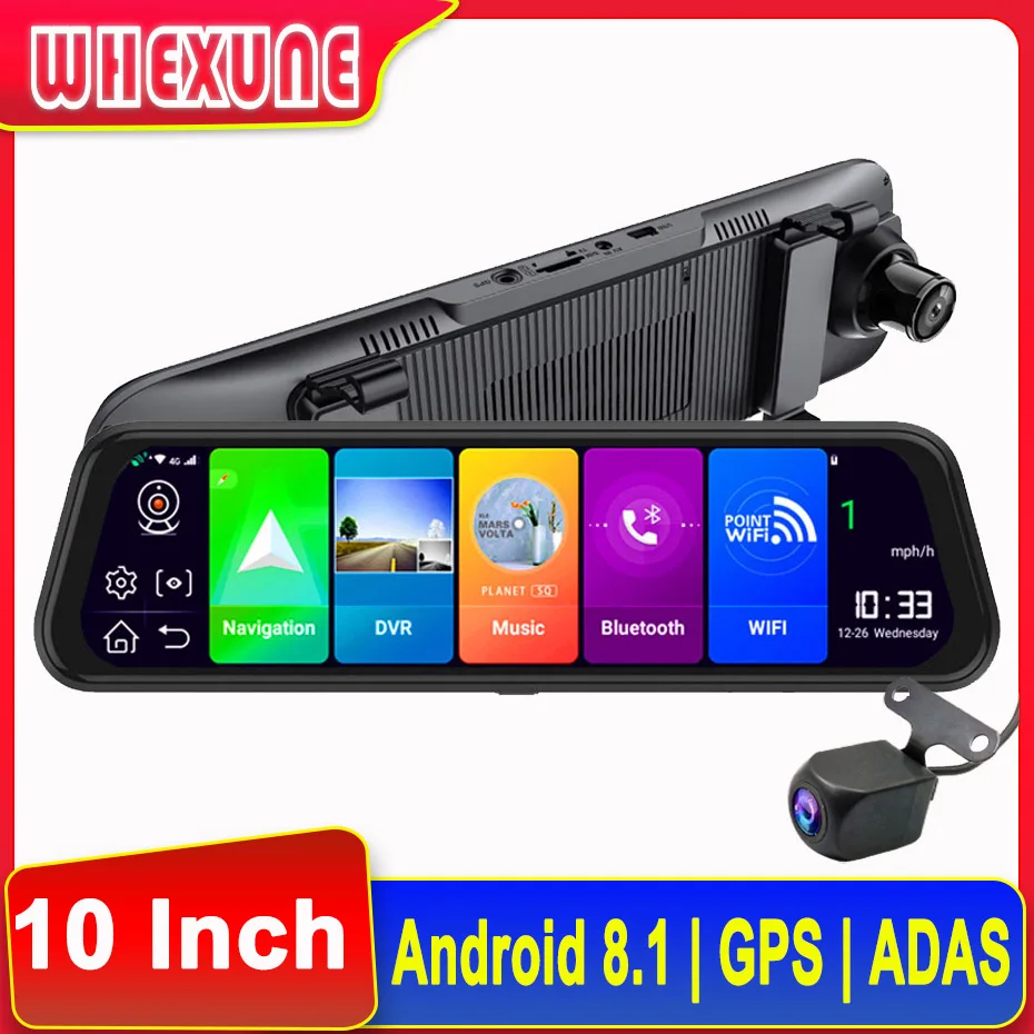 

10" Car Rearview Mirror Dash Cam 4G Android 8.1 GPS Navigation Bluetooth WiFi Video Camera Recorder Remote Monitor FHD 1080P DVR