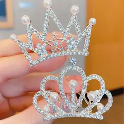 Kids Mini Crowns Hair Jewelry Coloful Shining Crystal Pearl Hair Combs Small Tiaras Girls Birthday Party Headband