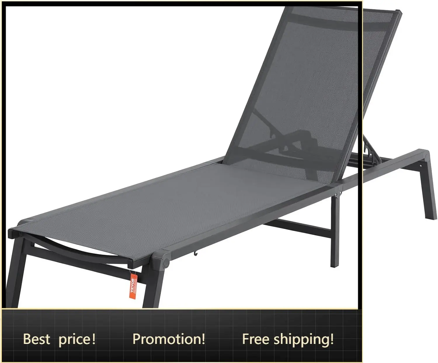 2 Pcs Chaise Lounge Chairs Outdoor, Aluminum Patio Lounge Chair with Adjustable 5-Position, Folding Pool Chairs Recliner and Ful