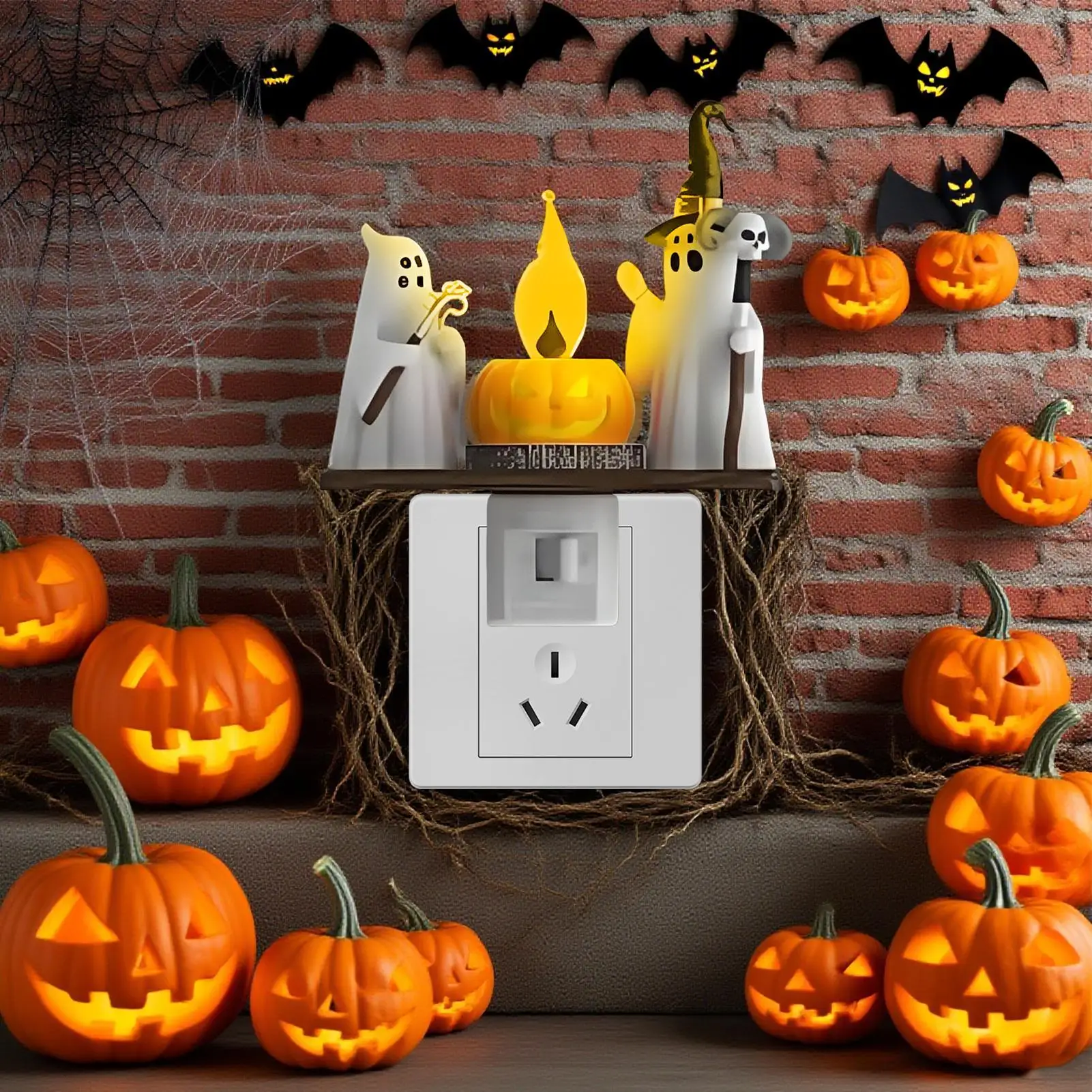 ハロウィンゴーストキャンプファイヤー常夜灯ゴーストキャンプファイヤーちらつき夜の光プラグイン樹脂 LED 火燵ランプ装飾品