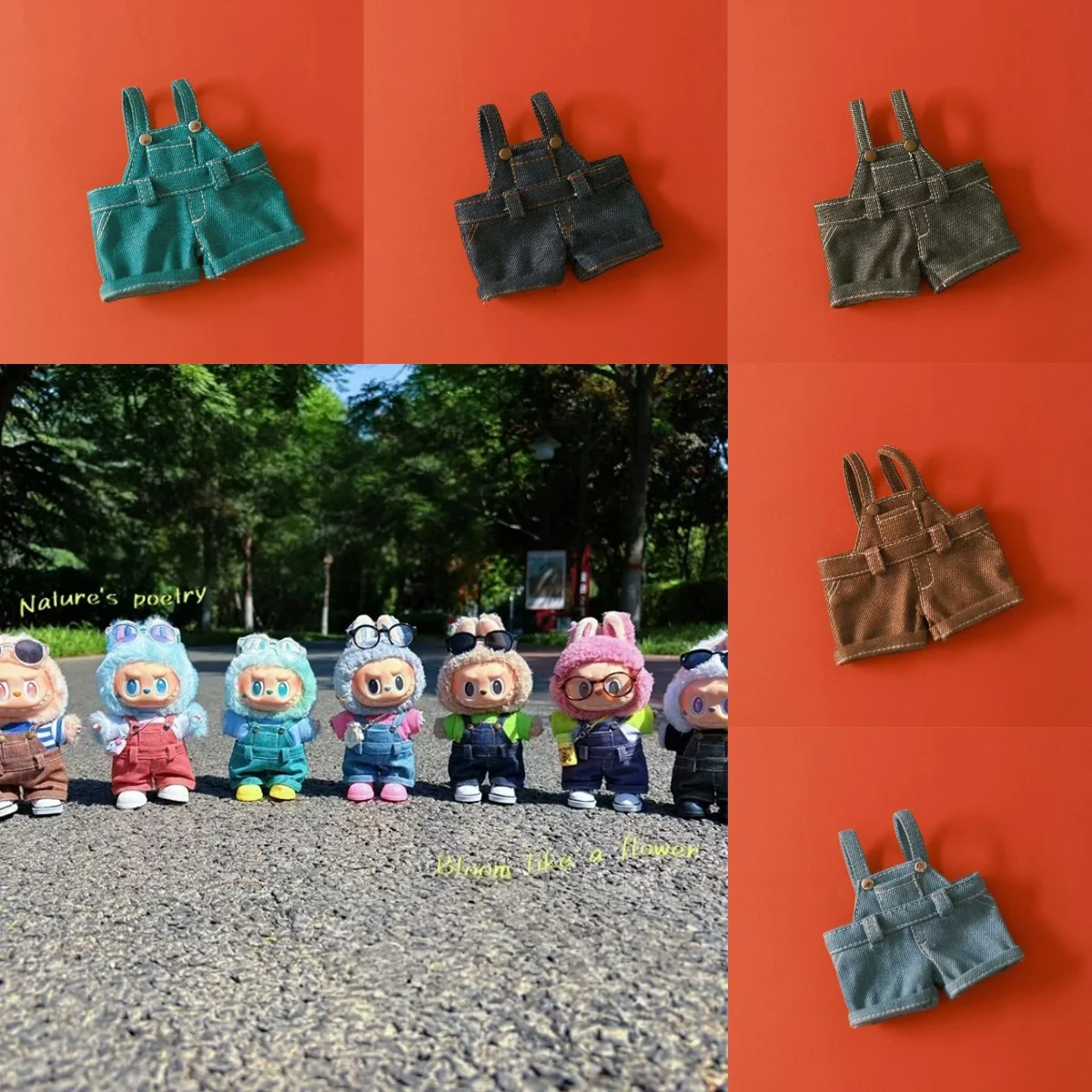 

labubu doll clothes and pants pendant gift Mini denim overalls doll clothes