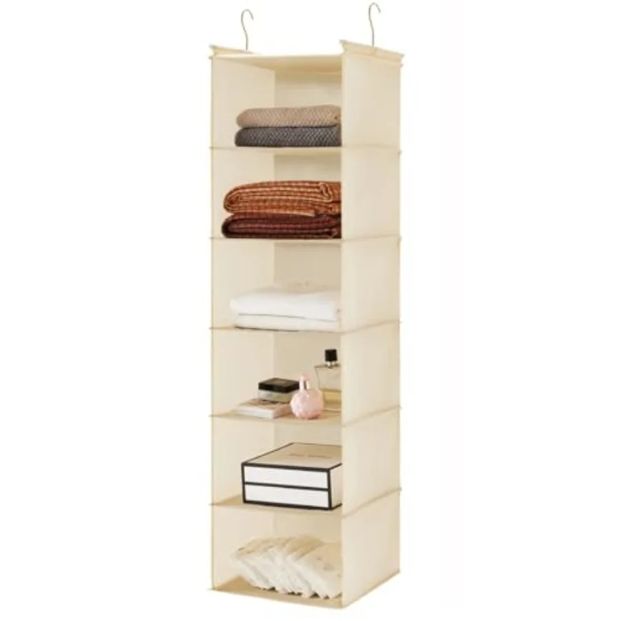 

6 Tier Shelf Hanging Closet Organizer, Cloth Hanging Shelf with 2 Sturdy Hooks for Storage, Foldable