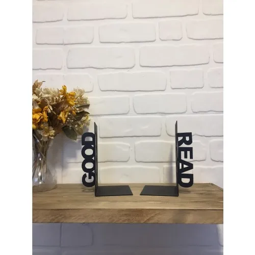 

Metal Book Holder ''Good & Read'' Decorative Bookends Book Holders Non-skid Bookshelf Duty Iron Art Black Stand for support Mag