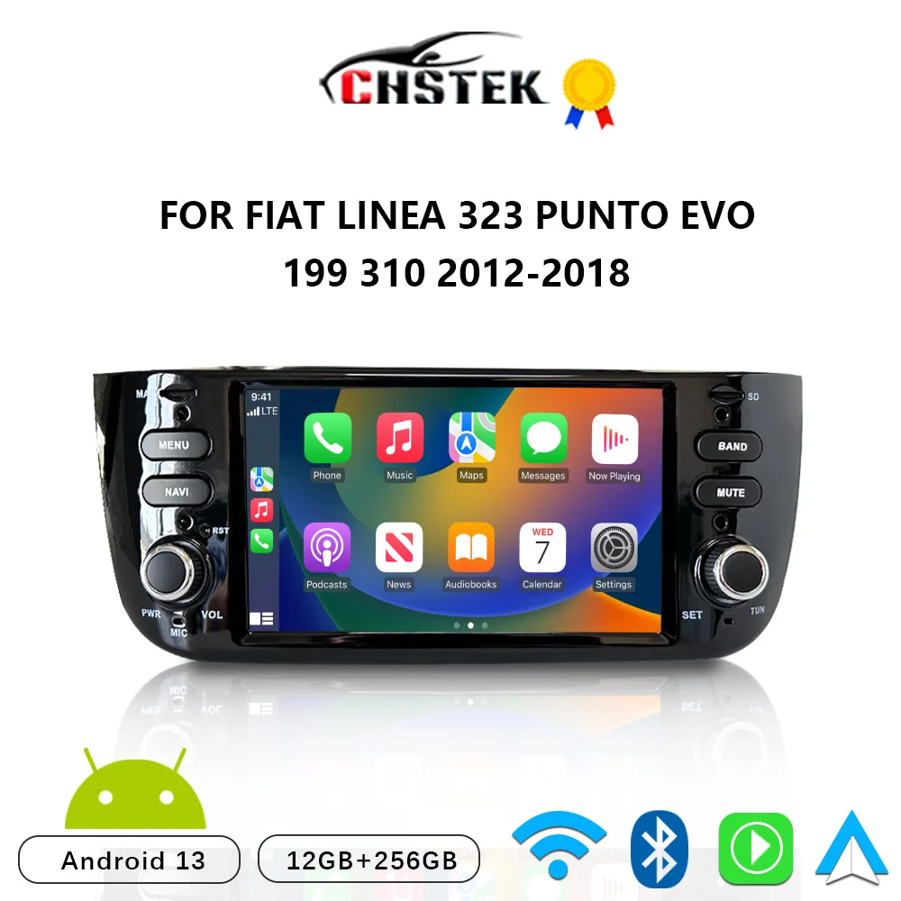 CHSTEK Car Radio Android 13 Carplay For Fiat Grande Punto Evo Linea Urban Cross 2016-2018 Multimedia GPS Bluetooth WIFI 4G 256G