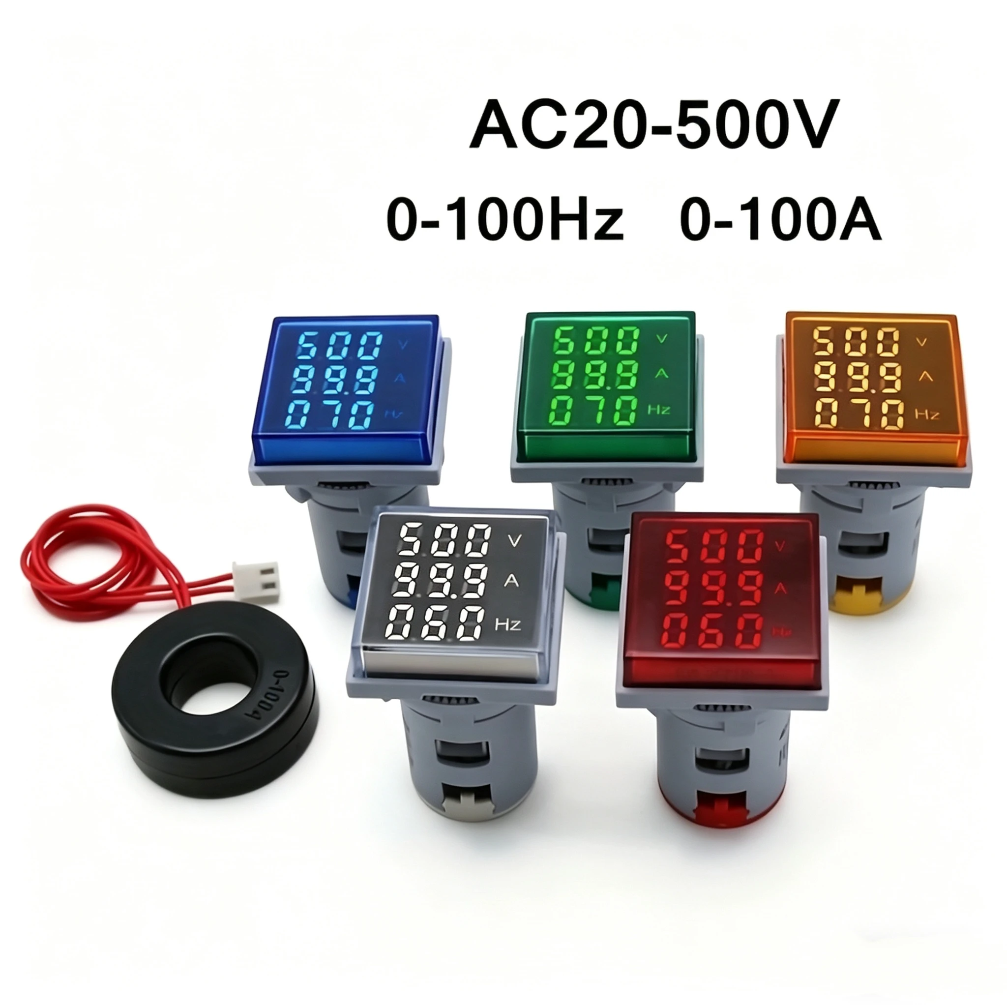 Image of 1 Stück Quadratisches LED Digital-Voltmeter Amperemeter Hertz-Meter AC20-500V Signalleuchten Spannung Strom Frequenz Kombimessgerät
