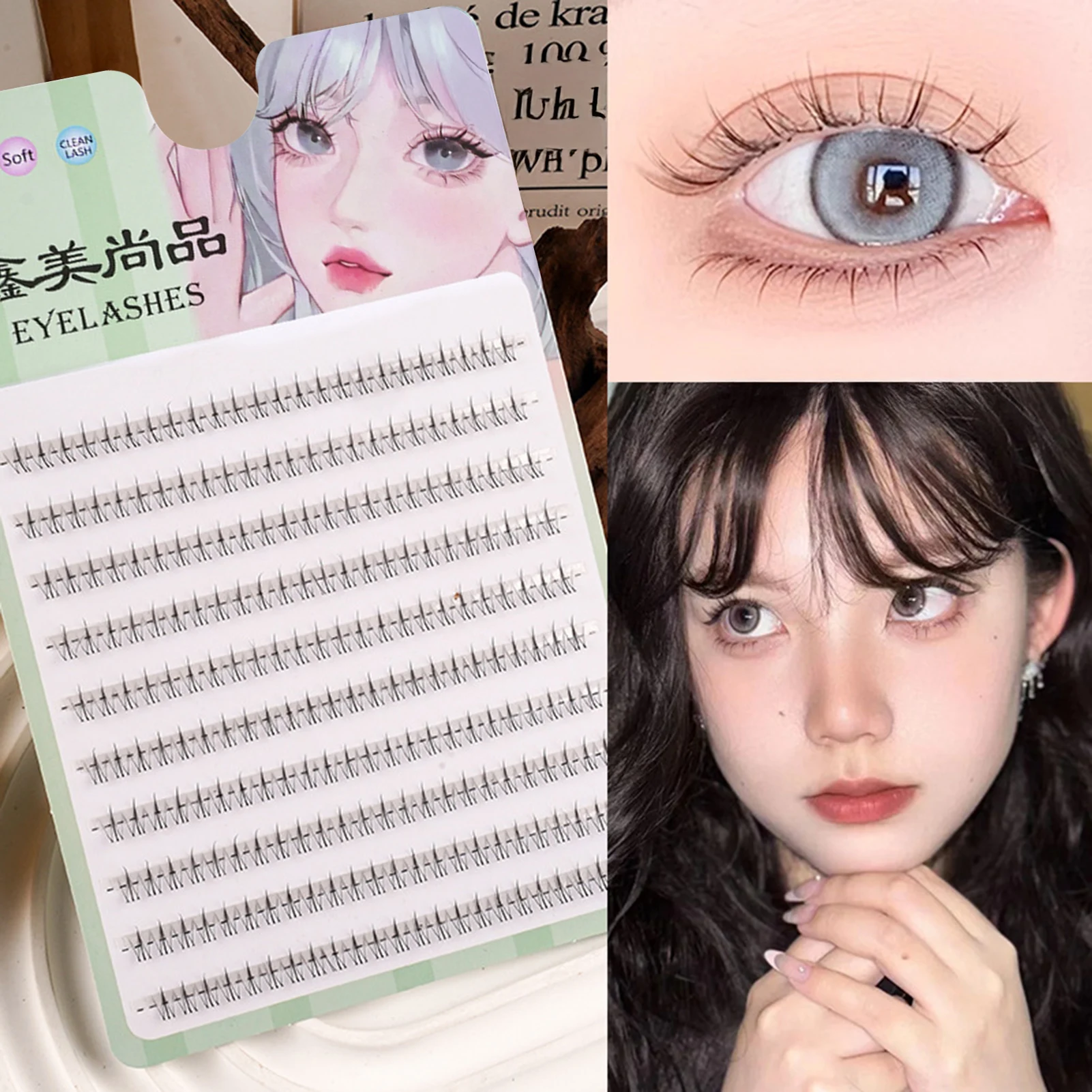 Lower Eyelash V-Shaped Clusters Fake Lashes 10 Rows Air Sensation Eyelashes Natural Transparent Stem Makeup Extension Tools