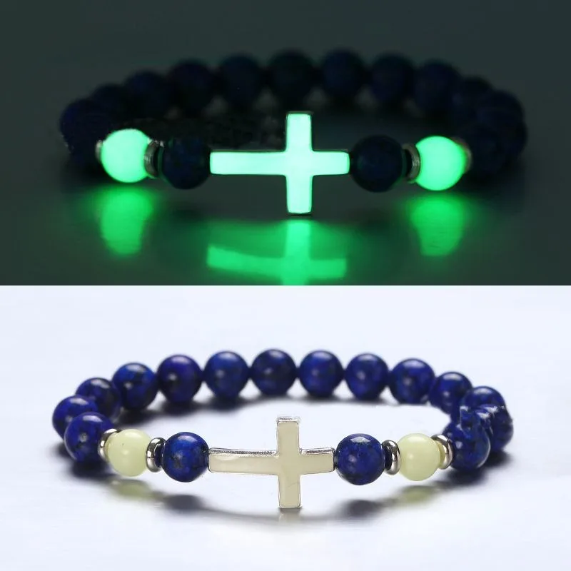 Bracelet rétro en pierre volcanique pour hommes, brillant foncé, multicolore, perles croisées lumineuses, chaîne à main, accessoires de bijoux à la mode, élégant, nouvelle collection