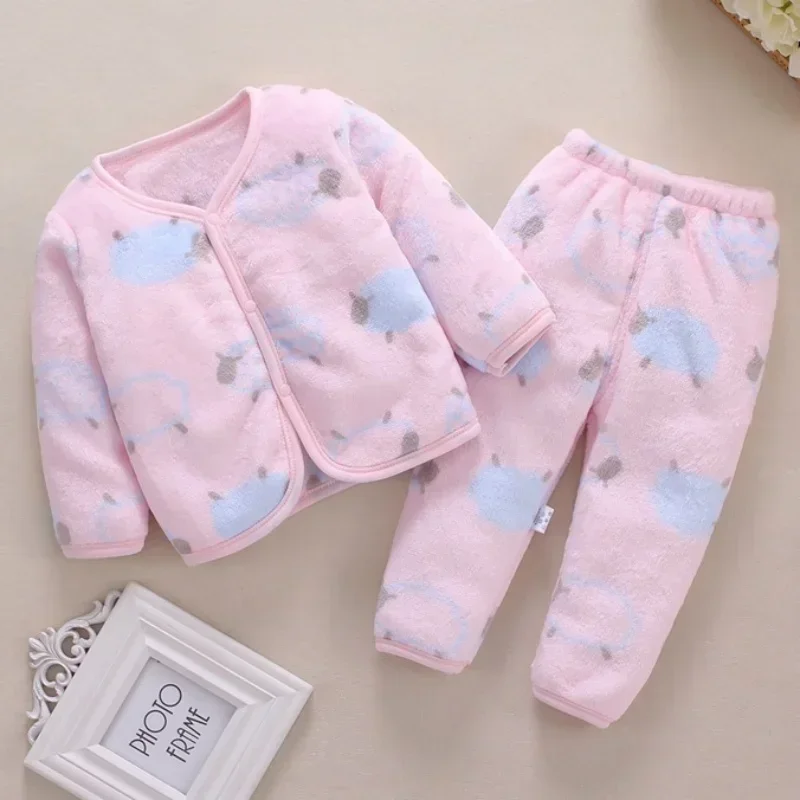 Autumn and Winter Warm Daily 2PCS Outfit 0-2 Years Newborn Baby Girl Fluff Clothes Set Long Sleeve Toddler Jacket Top + Pant