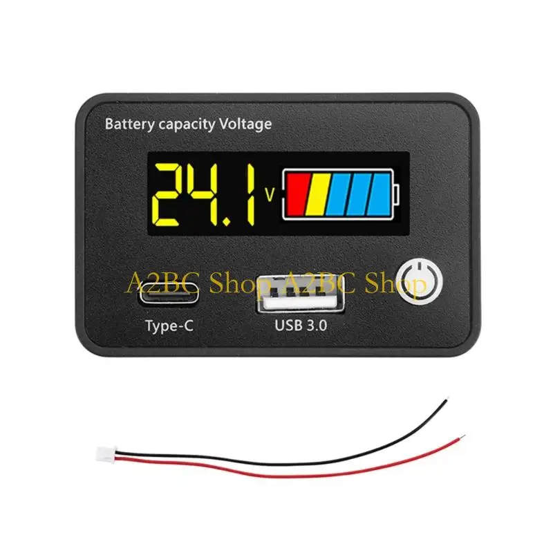 A2BC LCD Display Battery Power Monitor with QC3.0 USB Type C Port for Electric Vehicle Solar Car Lithium Acid Batteries