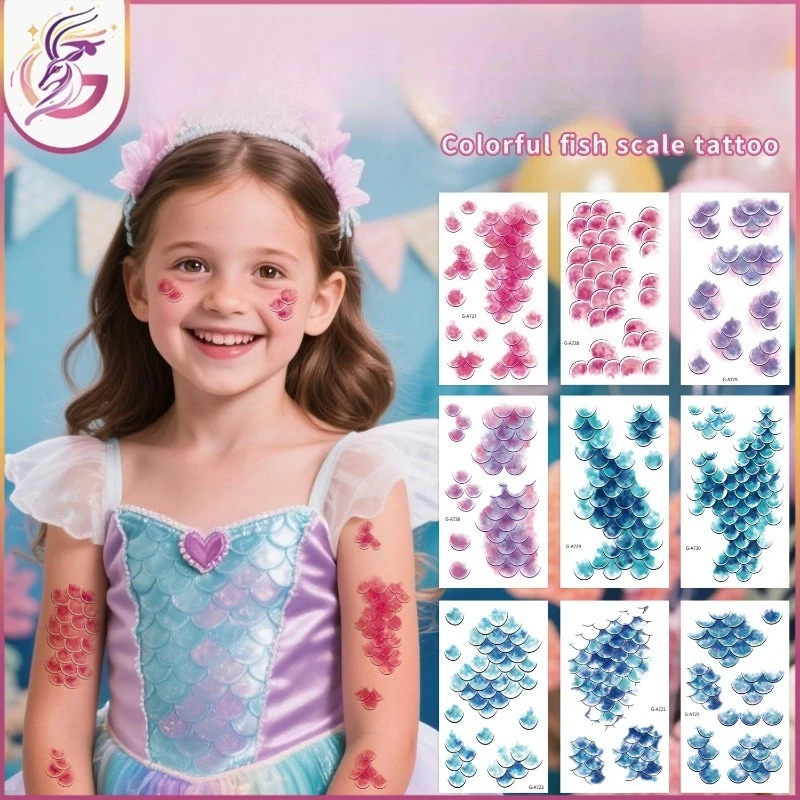 Mermaid Scale Tattoo Stickers 10pcs  Blue Purple Shimmering Scales Waterproof Body Art for Mermaid Costume Makeup Pool Party