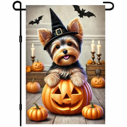 Halloween Garden Flag 12x18 Inch Double Sided Cute Dog Flags Pumpkin Witch Ha... YYZ