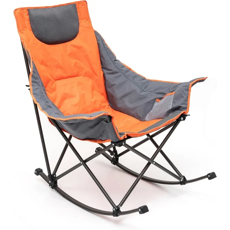 

Oversized Rocking Camping Chair, Fully Padded Patio Chair with Side Pocket, High Back Portable Lawn Recliner with Head