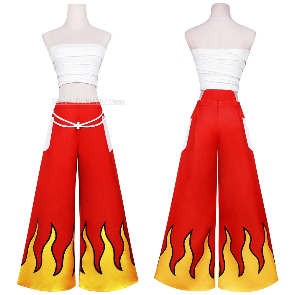 Anime Cosplay Women Japanese Erza Scarlet Cosplay Costume Pants White Tube Tops Red Cool Set Dark Blue Tail Tattoo Sticker