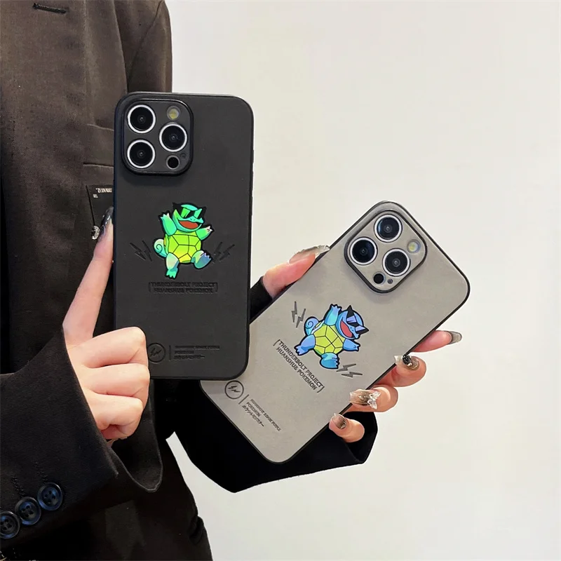 Anime Cartoon Cute P-Pokemon S-Squirtle Suede Soft Leather Phone Case For iPhone 11 12 13 14 15 16 Pro Max Ultra Anti-fur Shell