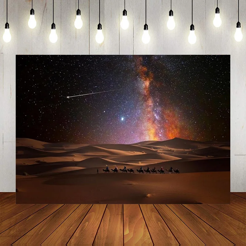 Starry Night Desert Backdrop Camel Galaxy Sky Stars Photographic Background Themed Party Decorations Props Banner