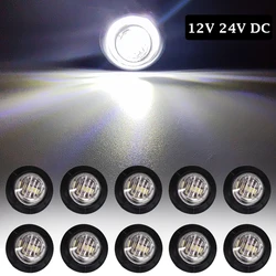 Luces de señalización laterales para remolque, luces delanteras y traseras de 24V, 3LED, 3/4 pulgadas, impermeables, 10 piezas, color blanco bala