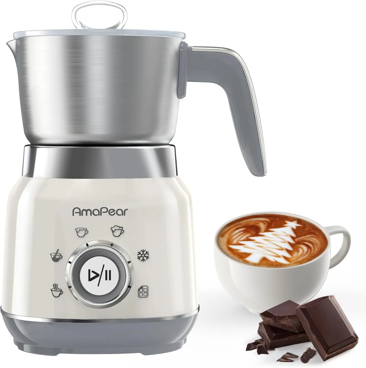 

6-in-1 Electric Milk Frother & Warmer, 16.9oz/500ml, Dishwasher Safe, White