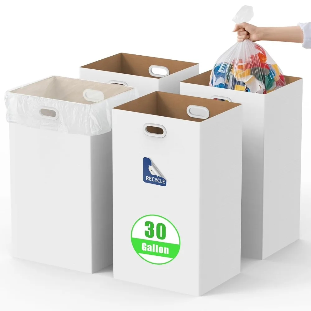 

30 Gallon Disposable Corrugated Trash Cans with Handles Waterproof Reusable 4 Pack