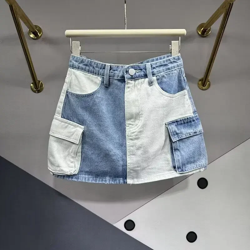 Female Casual Fashion Buttons Denim Short Skirt 2025 Summer New Trend Sexy Pocket Patchwork A-line Skirt Women Clothes Skirts