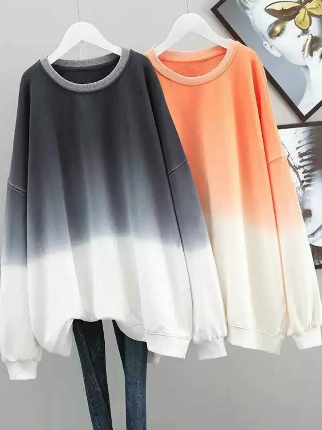 

Женская толстовка оверсайз свободного кроя с длинным рукавом и круглым вырезом, градиентный дизайн, осень-зима, новинка