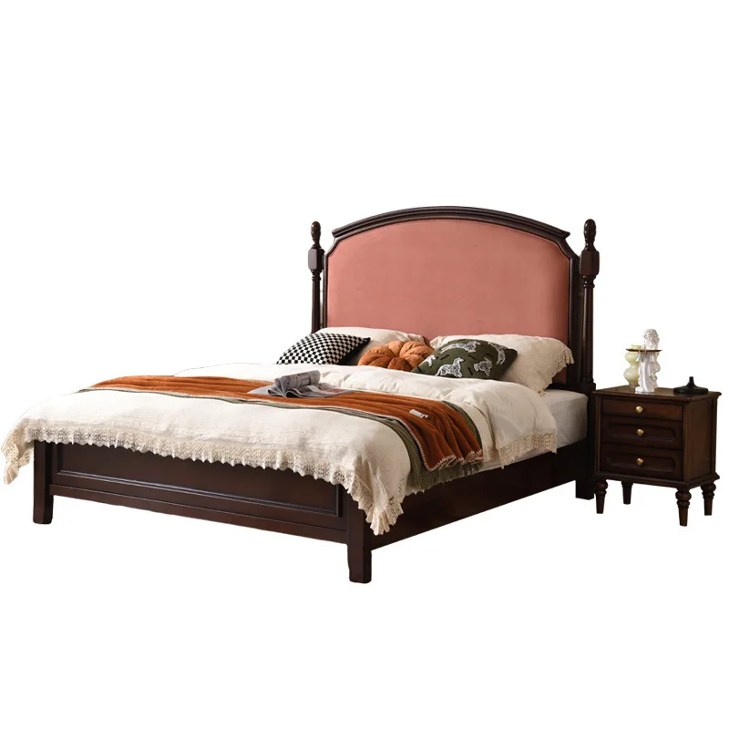

American retro full solid wood bed, master bedroom double bed