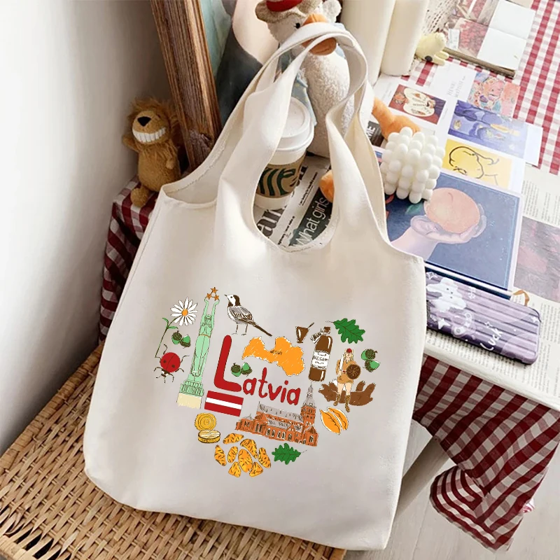 Country Flag Landscape Canvas Tote Bag Organizer Vacation Travel Storage Shoulder Bag Fashion Handbag Eco-friendly Shopping Bags