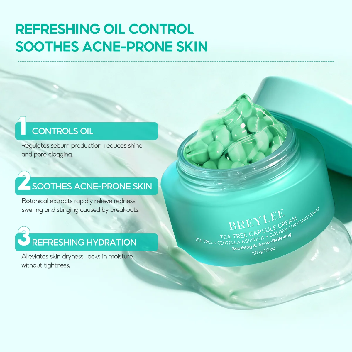 BREYLEE Teebaumöl 3-teiliges Set - Kontrolliert Öl, Enthält Salicylsäure, Erfrischendes und Angenehmes Gesichtspflegeset – Detail 2