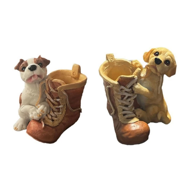 92MF Home Styling Accent Pot in Dog Boot Shape with Canine Figure for Desk Shelf Display and Small Branch Use Daily