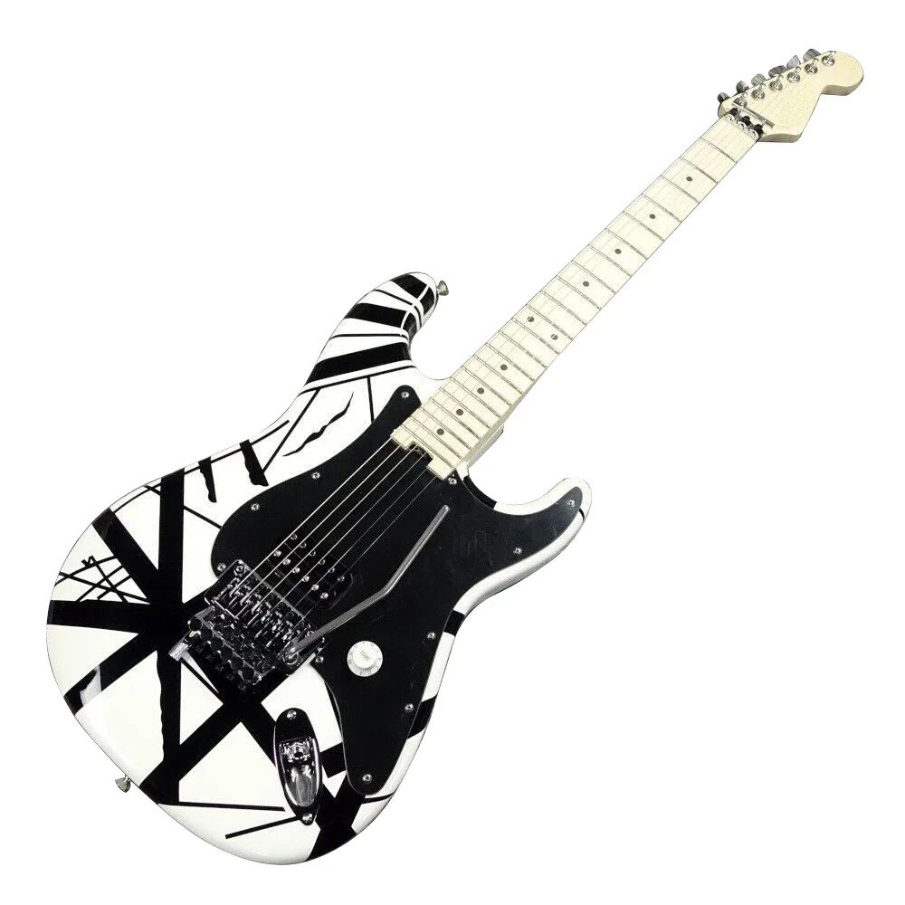 Striped Series White With Black Stripes Electric Guitar