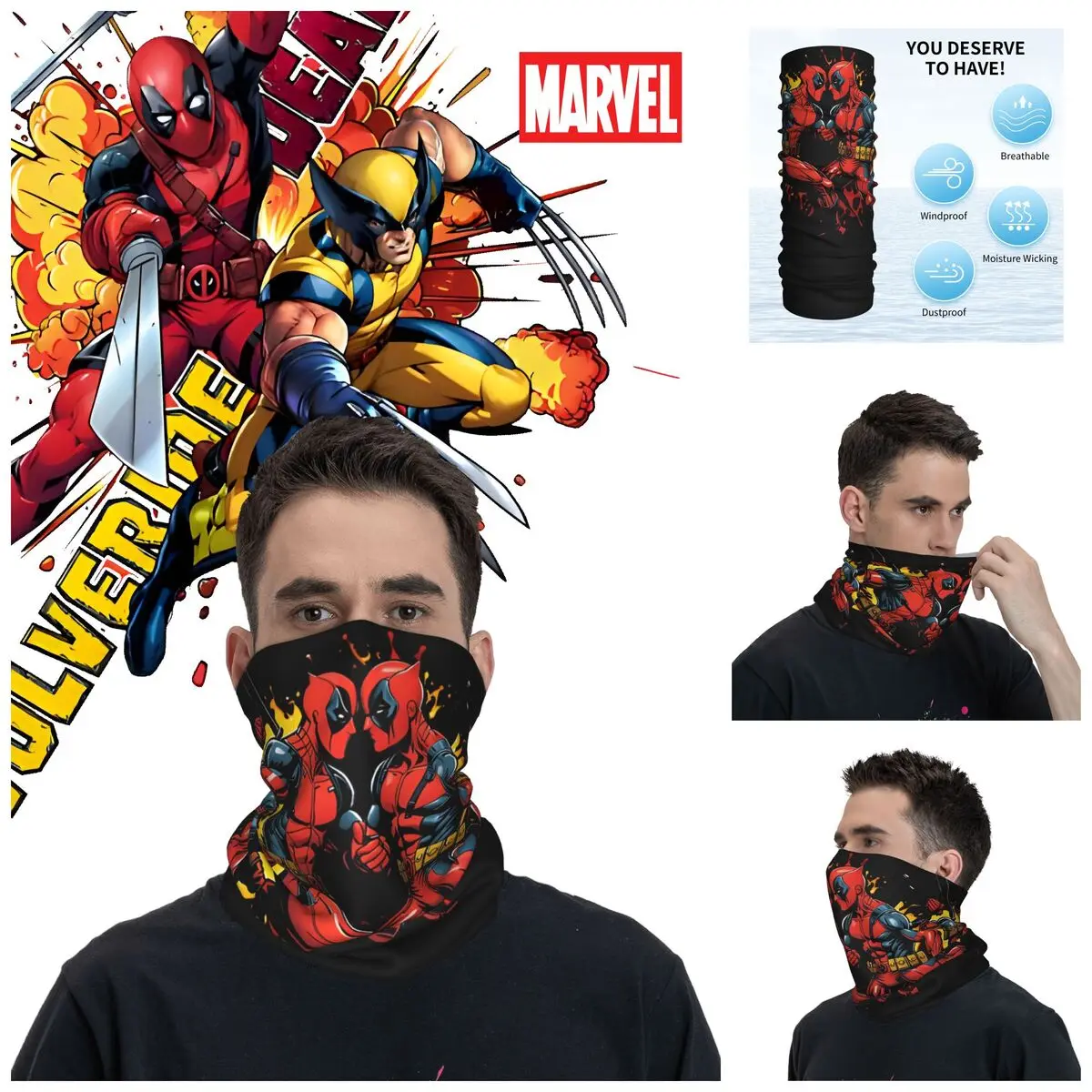 Popular Movies Deadpool & Wolverine Bandana Neck Gaiter Printed Motocross Wrap Scarf Cycling Face Mask Hiking Unisex Adult