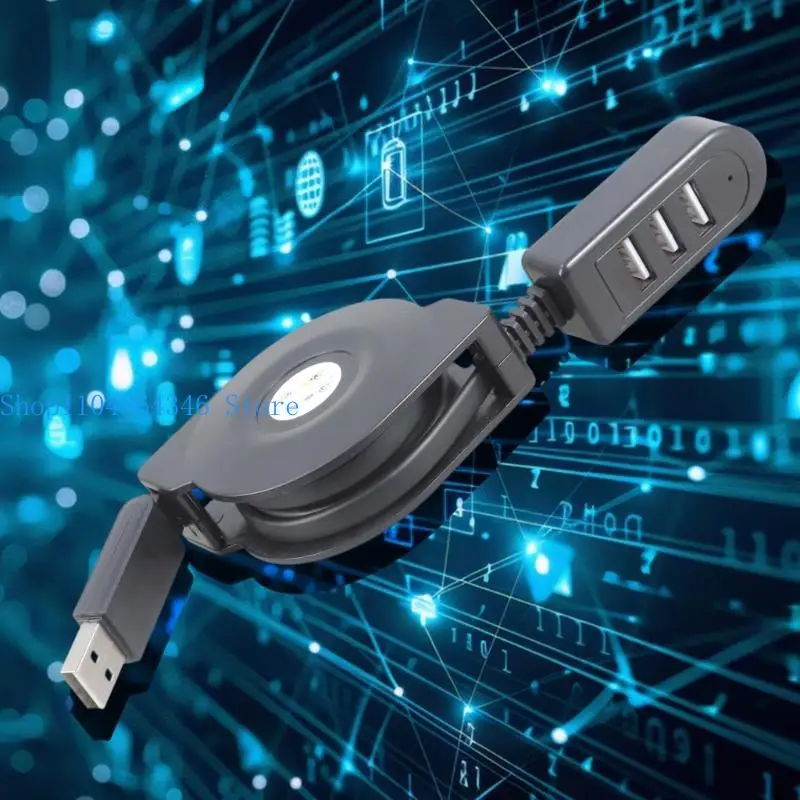 652F Retractable USB2.0 Splitter Cable With 3 Port Charging and Data Transfer 1.1M