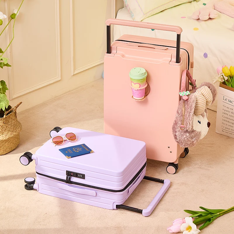 

20, 24, 26-дюймовый цвет макарон, модный чемодан на 360 колесах, прочный ПК, детская дорожная сумка, детский чемодан унисекс