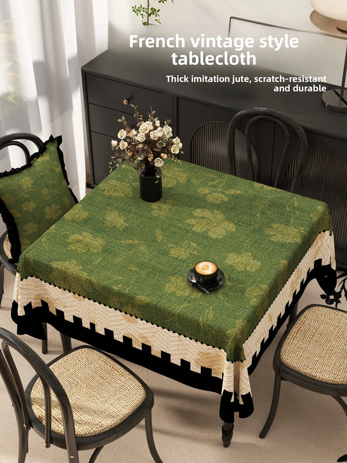

Antique Style Square Tablecloth Waterproof Non-Washable Luxury Feel Living Room Coffee Table Cloth Square Dining Tablecloth
