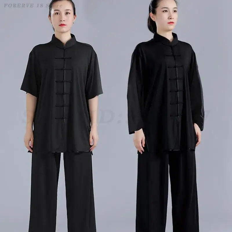 Spring Summer Tai Chi Kung Fu Clothes Casual Solid Color Martial Arts Uniform Adult Men Women Tang Suit Oriental Wushu Costume