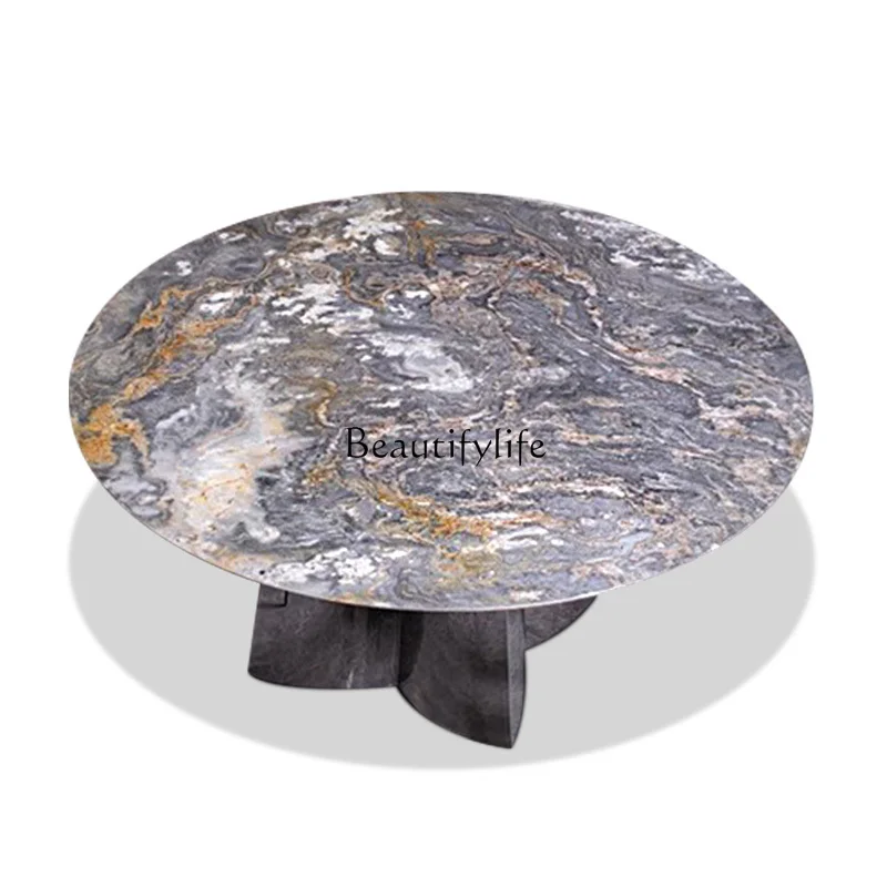 Natural marble blue sand dining table light luxury luxury luxury stone round dining table