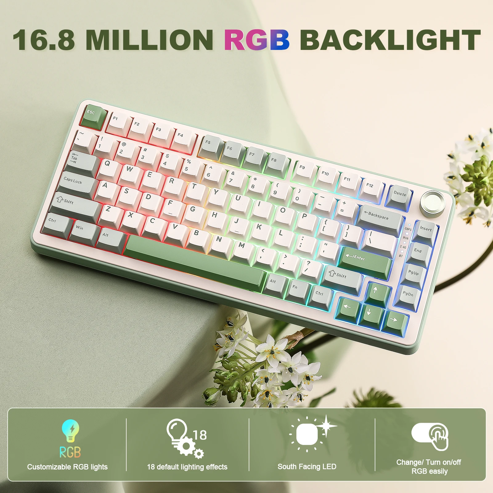 YUNZII B75 PRO グリーンメカニカルゲーミングキーボード、ガスケット