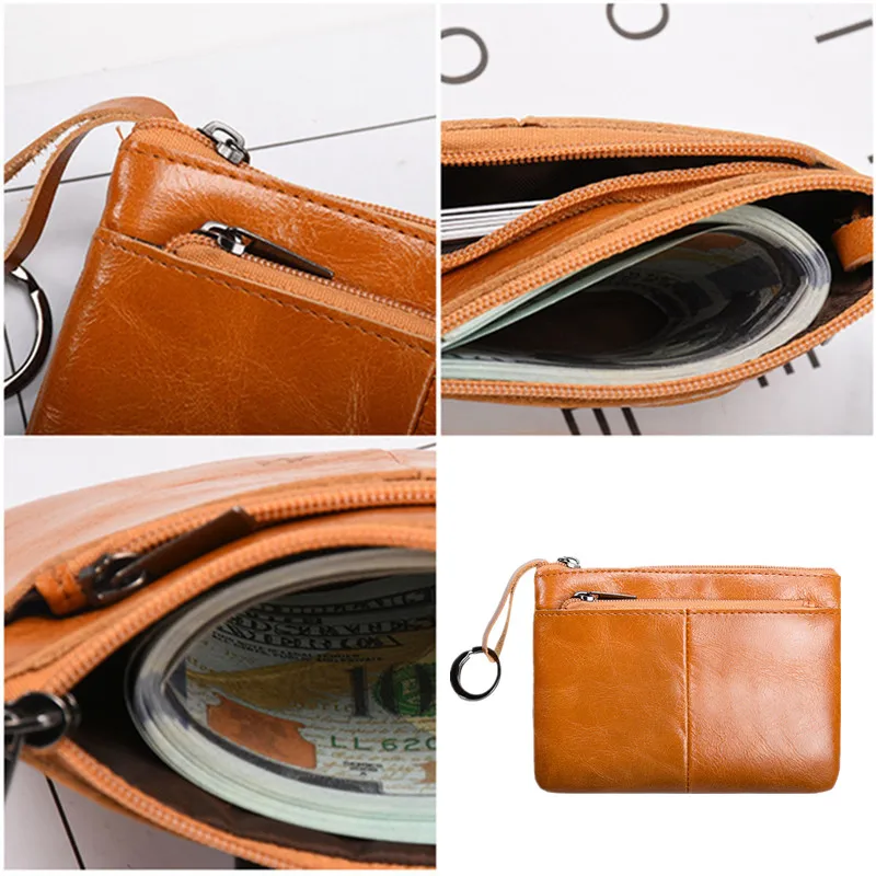 Leather Coin Purse Women Mini Change Purse Kids Coin Pocket Wallets Key Chain Holder Zipper Pouch Card Holder Wallet Solid Color