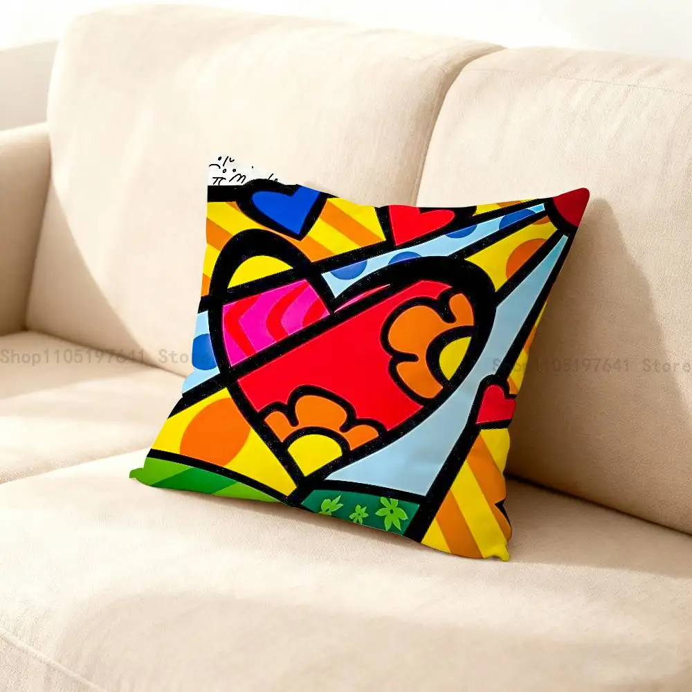 B-BrittoES Happy Art Movement Anime Celebrity Merchandise All-Match Printed Pillow Case Sofa Office Room Decoration Protector