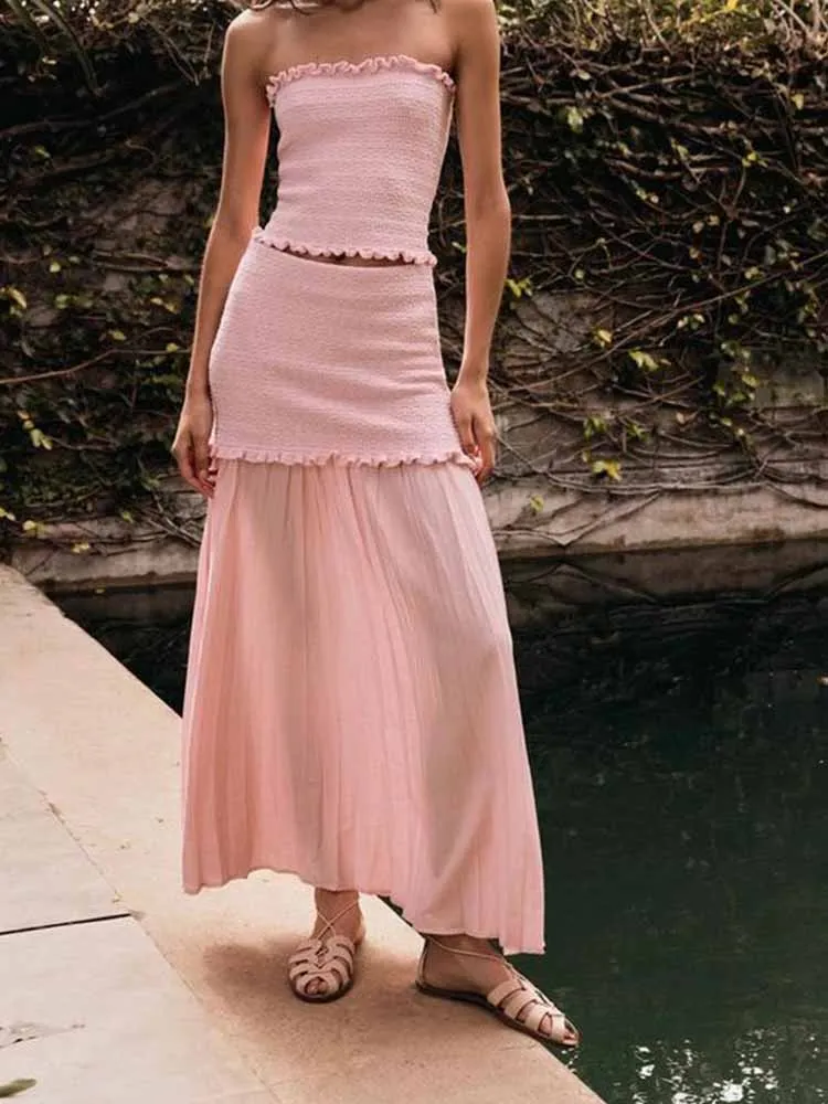 

TRAF European and American style spring new fashion women's wear layered decorative knitted jacket chest wrap top knitted skirt